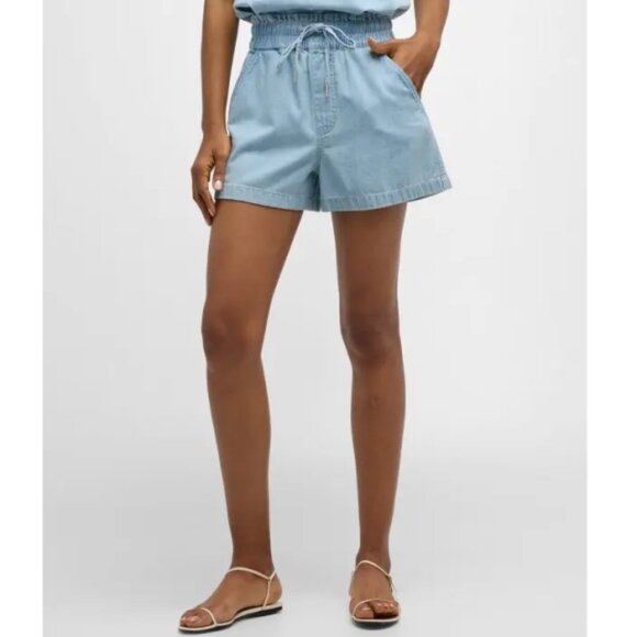 Veronica Beard Pants - Veronica Beard 'Tijana' Pull-On Chambray Cotton Shorts, Sky Blue